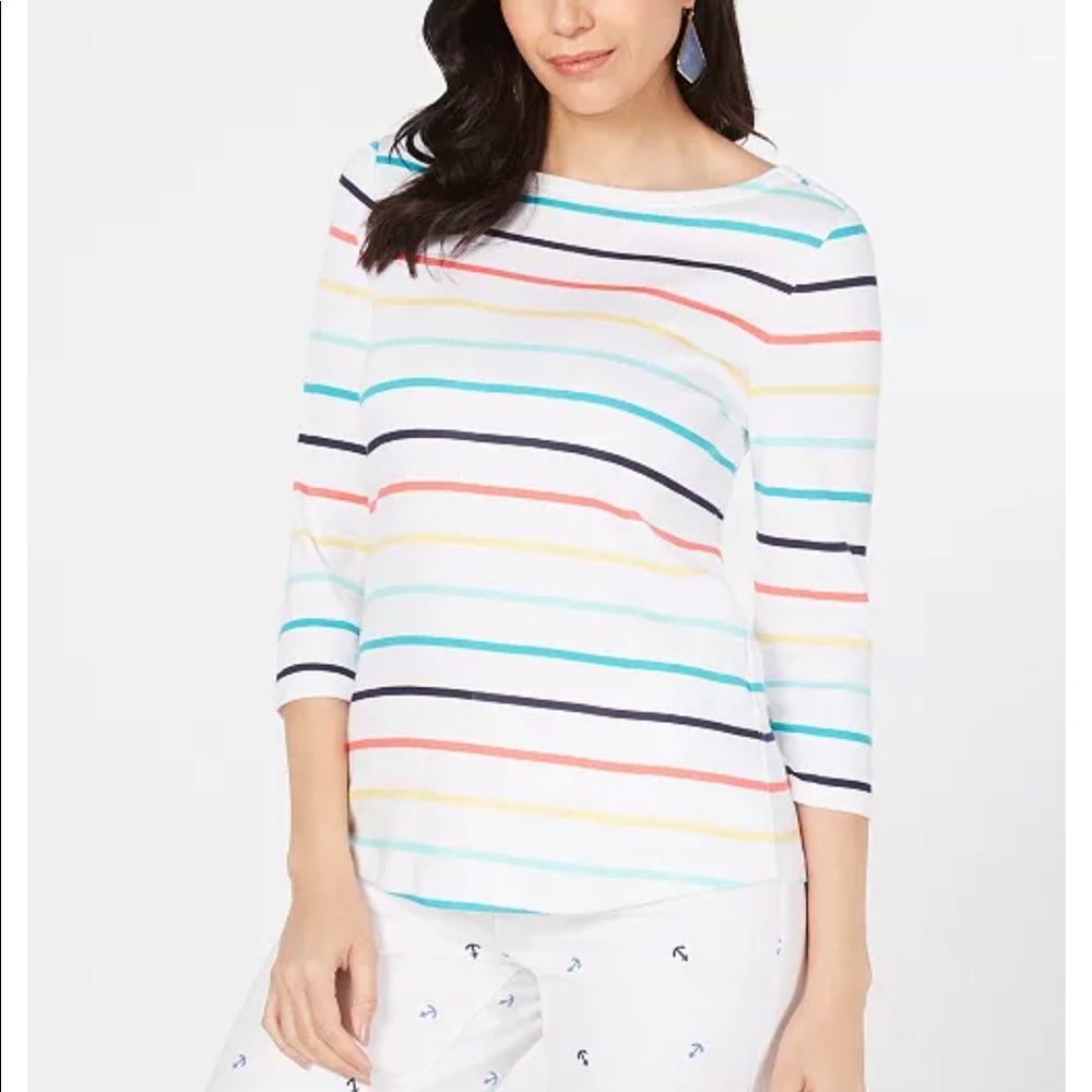 Charter Club Women’s Striped 3/4 Sleeve Top